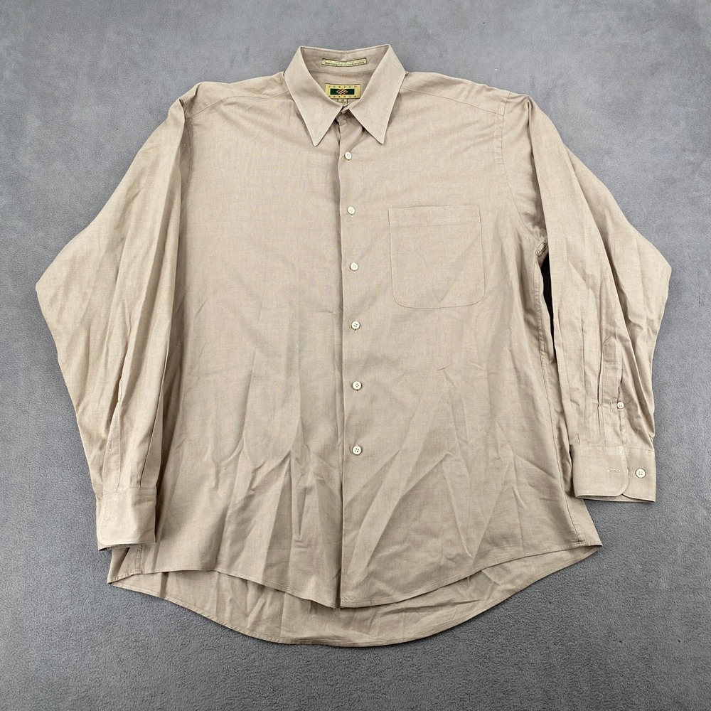 Joseph Abboud Mens 16 34/35 Tan Cotton Long Sleeve Button Down Dress Shirt
